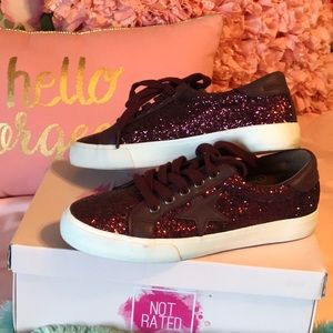 Burgundy glitter tennis shoes